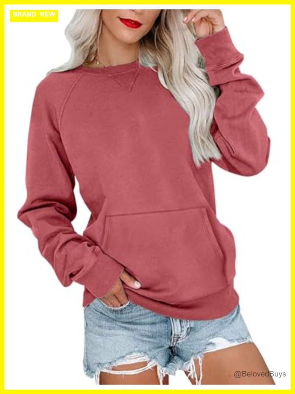 Women's Crewneck Sweatshirt Kangaroo Pocket Lightweight Pullover Top